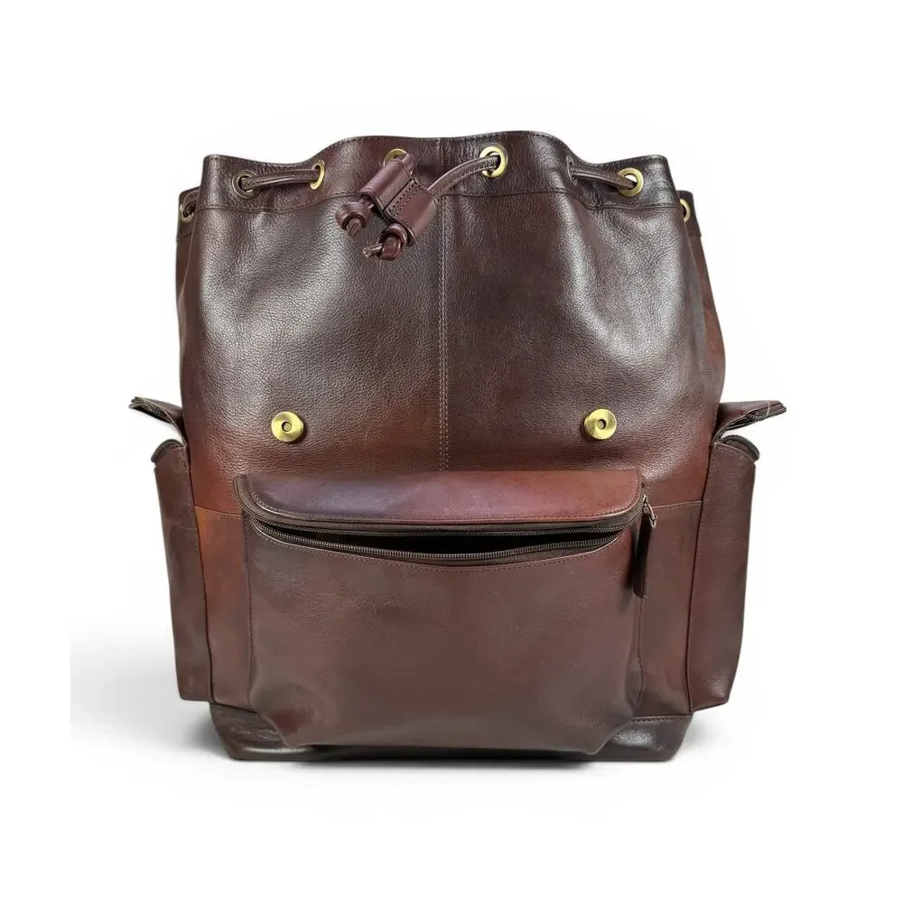 Bosca Leather Backpack Mens Large 40L Laptop Travel Bag Brown Full Grain Utility